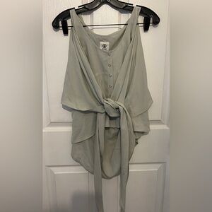 EVER Women's Light Gray 100% Silk Sleeveless Button Up Tie Front Top Size M